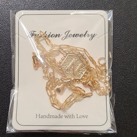 Fashion Jewelry - Gold tone "N" Necklace 8.5in. Chain. - Picture 6 of 6